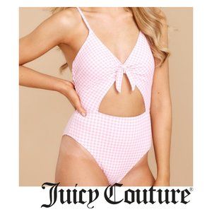 Juicy Couture Pink Gingham One Piece Cut Out Swim Suit Size Large